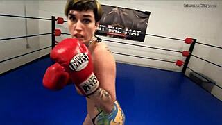 professional fighter attacks with bare tits in pov femdom