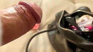 stepsister jerks cock with panties and cums on tits