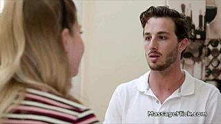 Horny milf and teen share masseur's cock