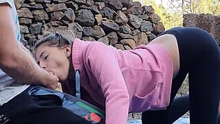 Wow, outdoor sex with an 18yo hot brunette teen babe riding a big cock!