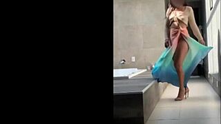 sensual brazilian milf in skirt and nylon teases with small tits and old fetish