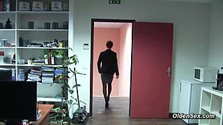 Watch this French cougar get fucked at work with a monster cock!