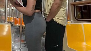 Student girl gets cum on New York subway train