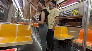 Student girl gets cum on New York subway train