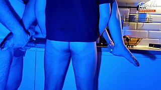 Wife Sucks 2 Cocks In Neon Threesome!