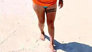 horny mexican puta shows tits and ass on public beach