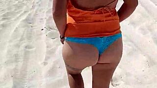horny mexican puta shows tits and ass on public beach