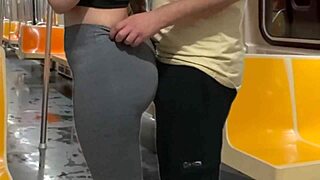 Student girl gets cum on New York subway train