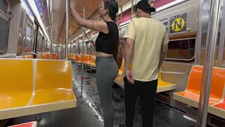 Student girl gets cum on New York subway train