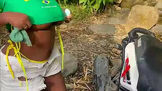 helping a stranger who wants sex in the forest, almost getting caught.