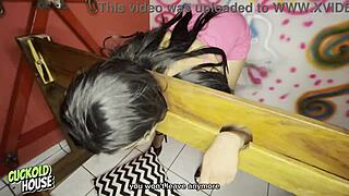 i'm the noiva safada gettin fucked by two guys in the bdsm room, bent over doggystyle.