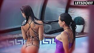 straight babes susy gala and canela skin get seduced by redhead lesbian kessy shy on holiday