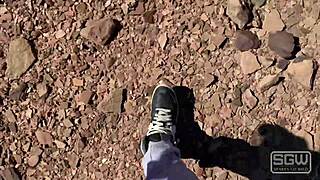 Fucking and sucking outdoors in public with big tits and cumshot