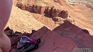 Fucking and sucking outdoors in public with big tits and cumshot