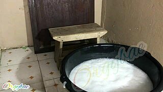 weekend laundry as a housewife with shaved pussy and homemade video