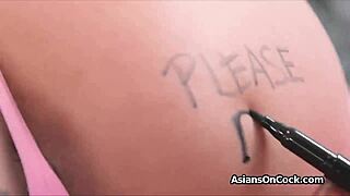 Asian roomies give super sloppy blowjob with buttplug and deepthroat for cam show! 😈