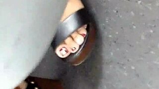 look at these mature feet in wedges and sandals, hidden candid