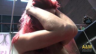 Amateur redhead fucks machine in Barcelona salon