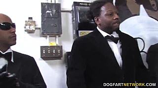 Busty blonde enjoys interracial group activity