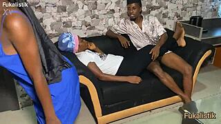 african maid sneaks around with the husband's cock in the house