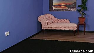 Sexy doll gulps facial cumshot load