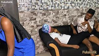 african maid sneaks around with the husband's cock in the house