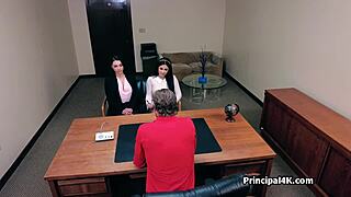 Busty Vice Principal and Latina Secretary in Wild Office Threeway!