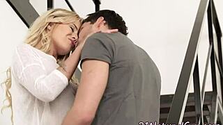 Dick Sucking Beauty Gets Banged on Stairs in Glamour Group Scene