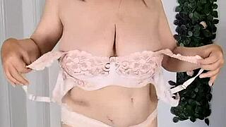 stepmom seduces stepson with striptease blowjob cumshot on boobs