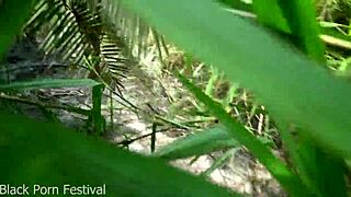 Skinny African Tribe Woman Works Outdoors In Nature