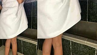 Petite 18+ MILF Strips Barefoot In Shower, Washing Her Tight Pussy And Sexy Ass