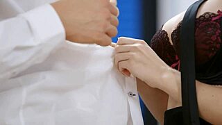 office slut teases her boss with a quick blowjob in the executive suite. cum covers her face after intense fucking at work