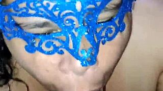 latina milf jerks huge cock for facial