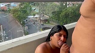 Stepsister delivers sloppy blowjob to big black cock