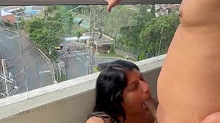 Stepsister delivers sloppy blowjob to big black cock