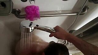 pov shower blowjob with hot wife backstage