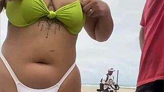 Cheese seller stares at my pussy on beach?