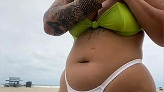 Cheese seller stares at my pussy on beach?