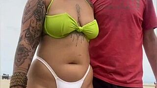 Cheese seller stares at my pussy on beach?