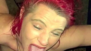 Redhead streetwalker strips naked to suck dick in truck backseat, lets him cum in her mouth
