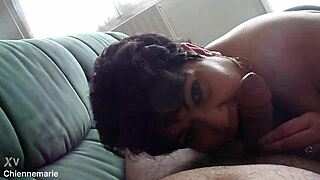 chienne gives sloppy blowjob to amateurs ending in facial cumshot