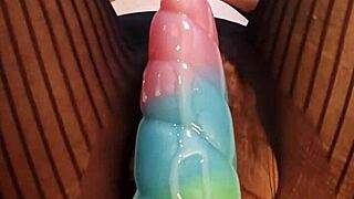 bad dragon close up pussy with cum and riding.