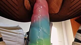 bad dragon close up pussy with cum and riding.