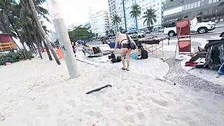 I walk in mini shorts on Copacabana beach, feeling guys stare at my sexy body