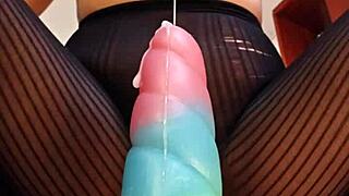 bad dragon close up pussy with cum and riding.