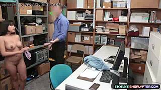 shoplifter aryana rides the officers huge cock in the office