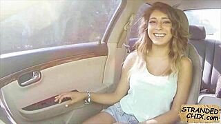 hot teen babe gets spied on while riding cock for a ride outdoors