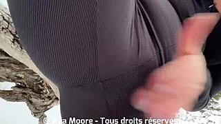 Petite slut says, 'Suck my monster cock outdoors'