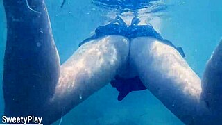 underwater creampie happens while swimming after cum inside pussy