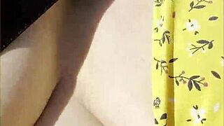 wifey flashes perfect tits while driving in car